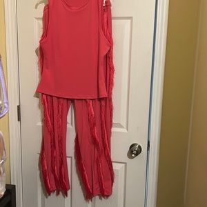 Pretty pink 2 pc fringe pant suits